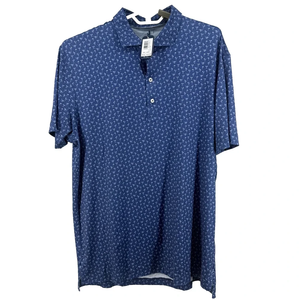 Johnnie-O Pin Up Polo Shirt Mens L Lake Blue Performance Featherweight Print